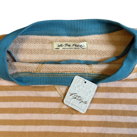 We The Free Classic Striped Crew Sweatshirt Sweater Brown Blue Size L #1662 NWT - Picture 5 of 9